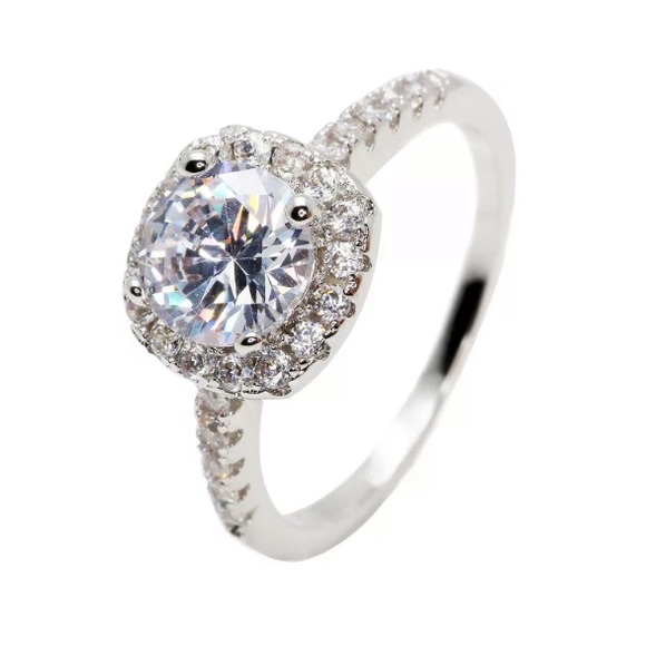 925 Sterling silver halo engagement ring - Picture 3 of 6